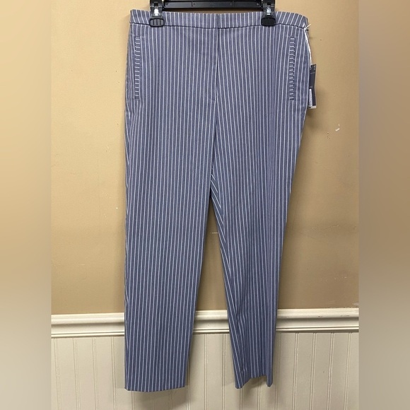 Worthington Gray White Striped Slim Leg Ankle Dress Pants Size 12 NWT - Picture 1 of 7